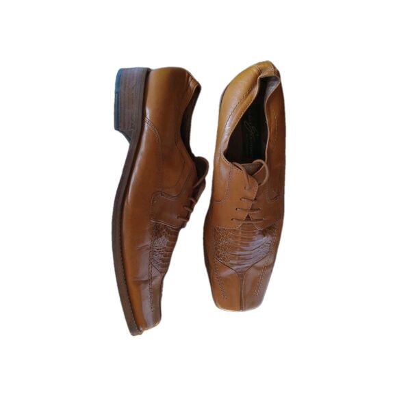 Giorgio Brutini Mens Derby Dress Shoes 9.5W Cognac Square Toe Genuine Snakeskin - Picture 6 of 12